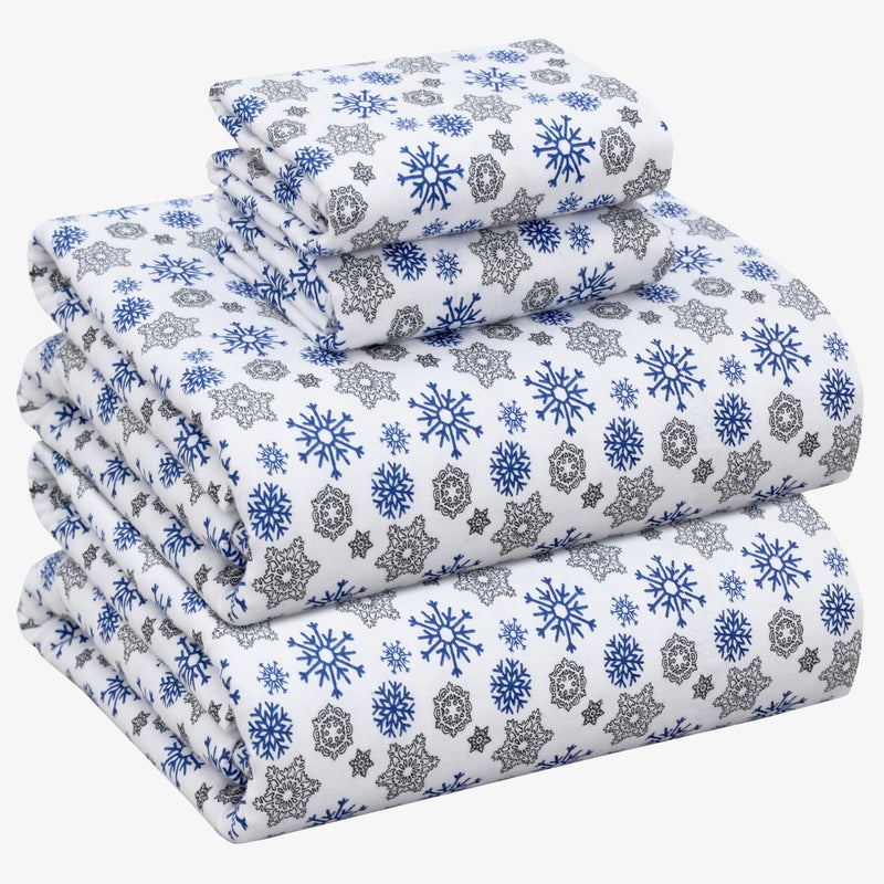 RUVANTI Flannel Sheets Queen Size - 100% Cotton Double Brushed Bed Sheets, Deep Pockets 16 Inches Queen Sheet Set, All Seasons Breathable & Extra Soft - Warm & Cozy, 4 Piece, Snow Flake Grey - Image 1